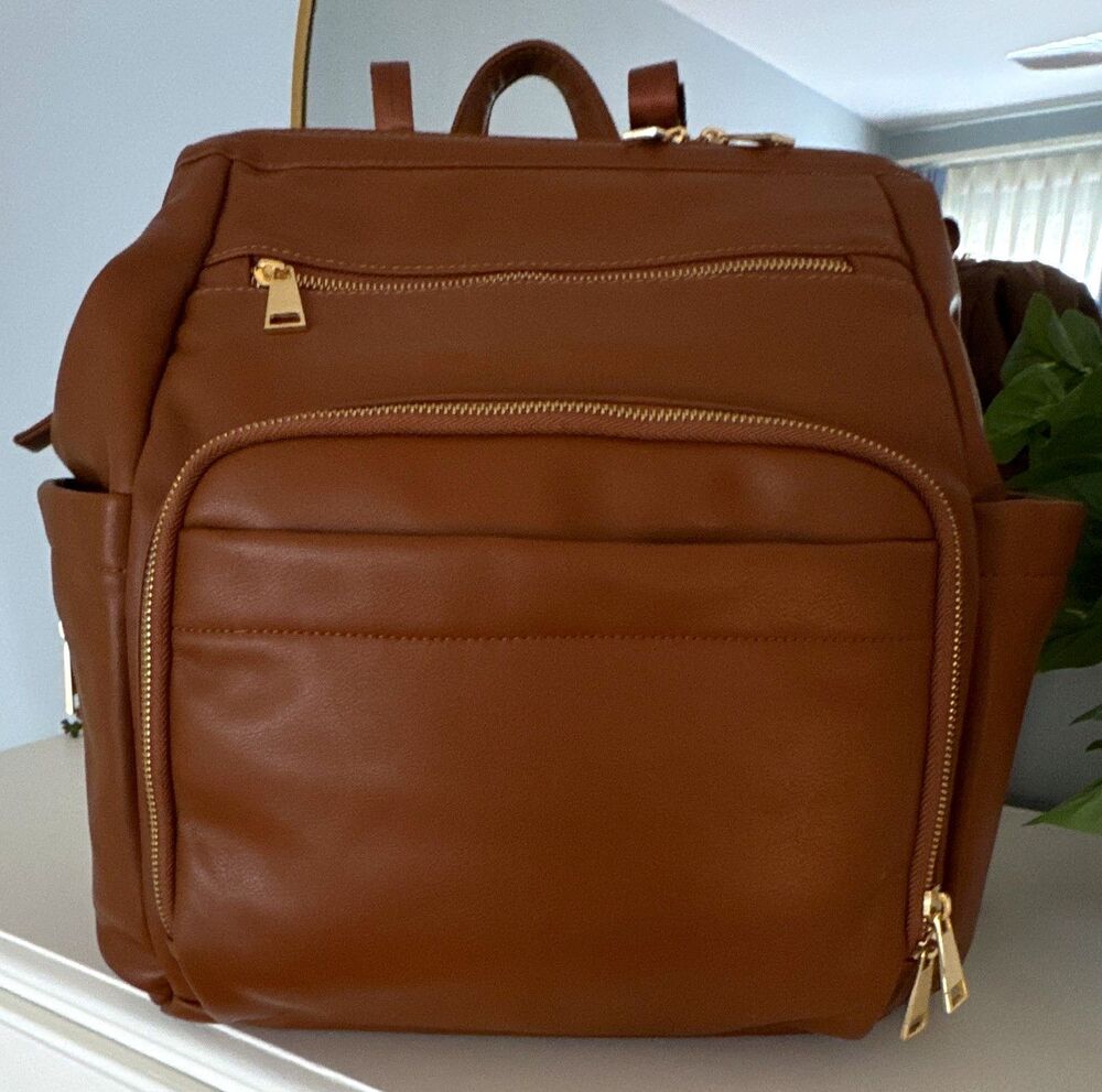Omanmoli Faux Leather Diaper Backpack Brown Baby Bag